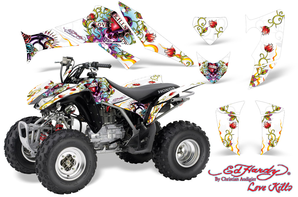 Honda TRX250 05-09 Graphics ED Hardy Love Kills-WHITE JPG